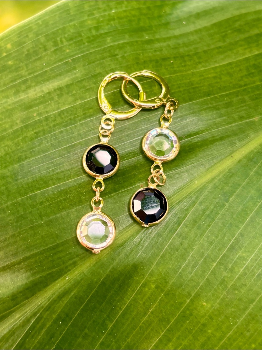 Upcycled Swarovski Gold Drop Earrings